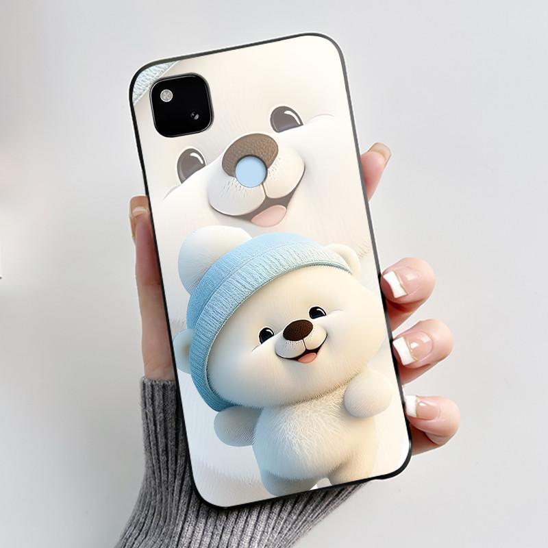 For Google Pixel 4a 4G Case Luxury Cute Love Rabbit Funny Soft Black Matte TPU Silicone Back Protective Cover Slim Thin Casing