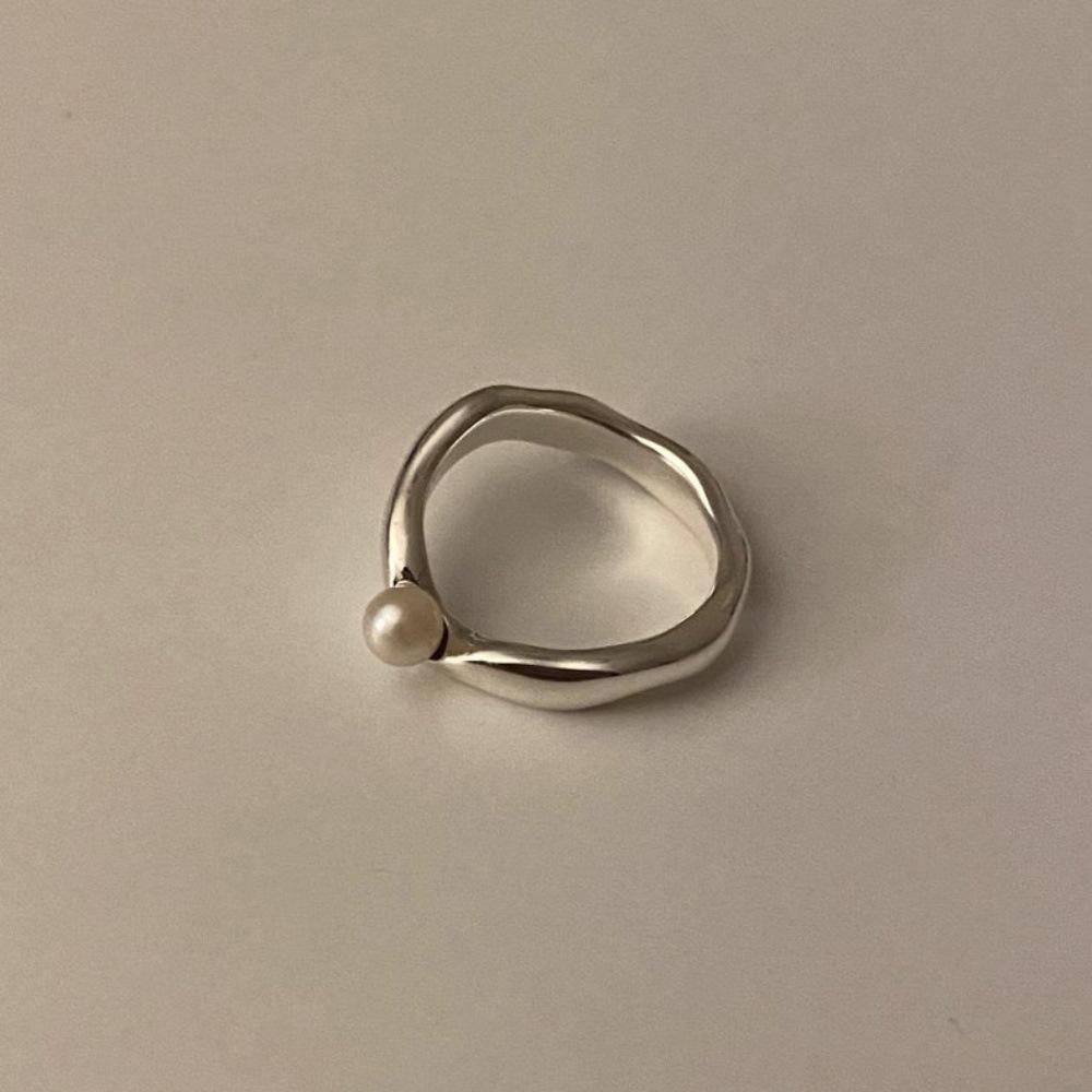 925 Sterling Silver Pearl Ring Niche Index Finger Ring Simple Cold Wind Ring