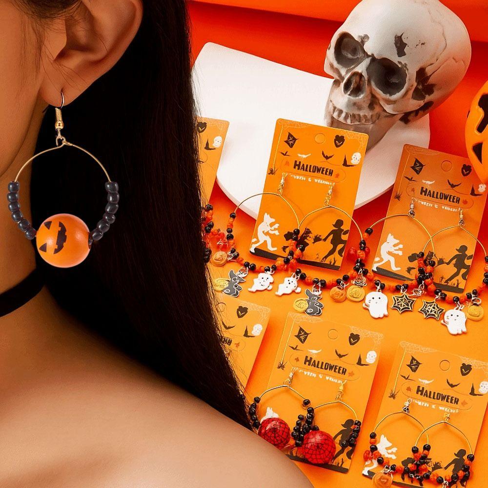 Circle Halloween Earrings Skull Ghost Dangle Earrings Fashion Pumpkin Hoop Earrings Holiday