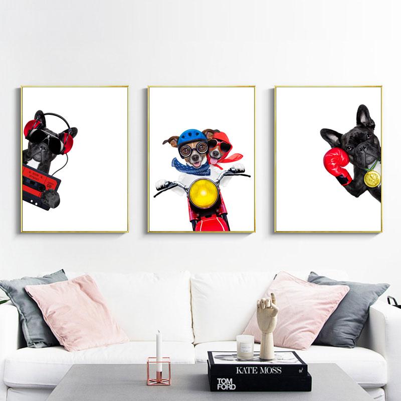 Nordic Style Boxing Dog Canvas No Frame Art Print Painting Poster Funny Cartoon Animal Wall Pictures For Kids Room Decoration
