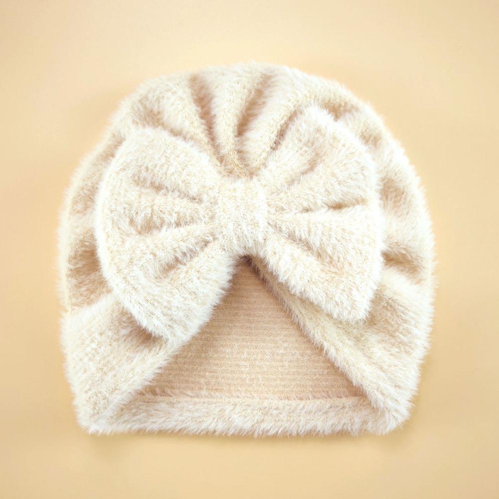 Teddy Fleece Baby Headscarf Hat Warm Newborn Autumn Winter Cap Fashion Bow Knitted Hat  Girls Boys