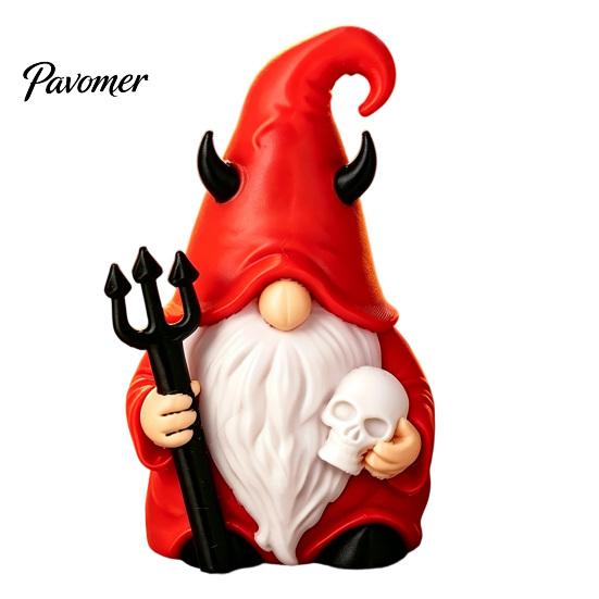 Dark Style Devil Dwarf Figurines Halloween Gnome Statue, 3D Printed Red Hat Figurine, Gothic Decorations Tabletop Ornament for Indoor Outdoor