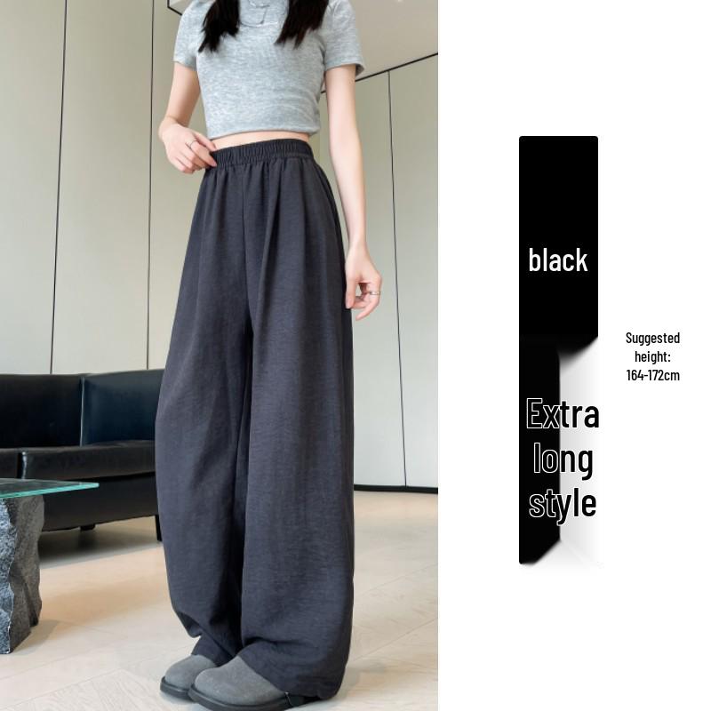 White High-Waisted Ice Silk Wide-Leg Pants for Women - Summer Casual Drape Style