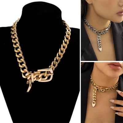 Fine Punk Lock Link Chain Retro Party Necklace Adjustable Belt Buckle Design Jewelry