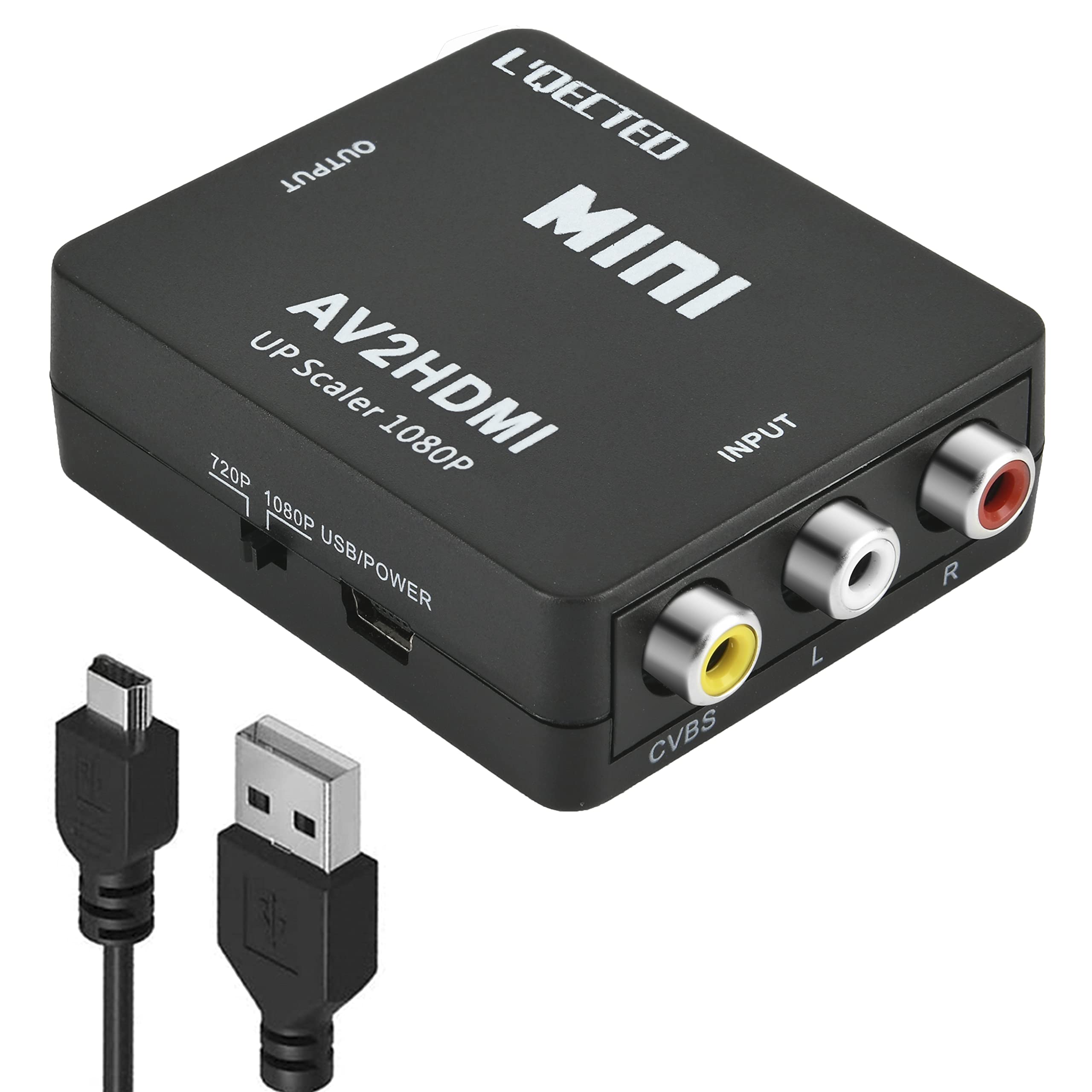 

Преобразователь RCA в HDMI Преобразователь AV в HDMI AV2HDMI с USB-кабелем Преобразует композитный сигнал в HDMI Переключение передачи звука Совместимость с видеомагнитофоном
