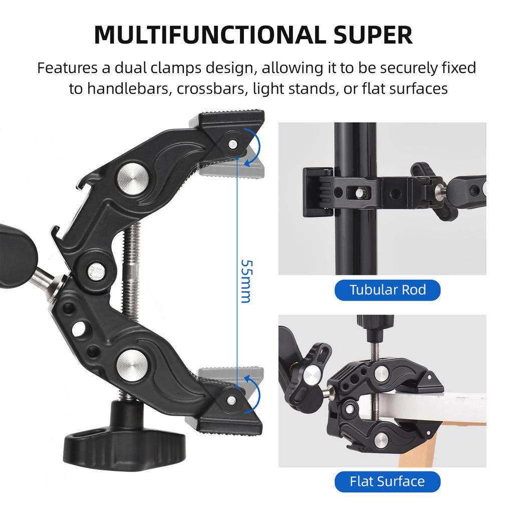 Super Clamp Mount Double Camera Clamp with Dual   Head Cold Shoes 1Celsius4 Inch Locating Holes Action Camera Mount