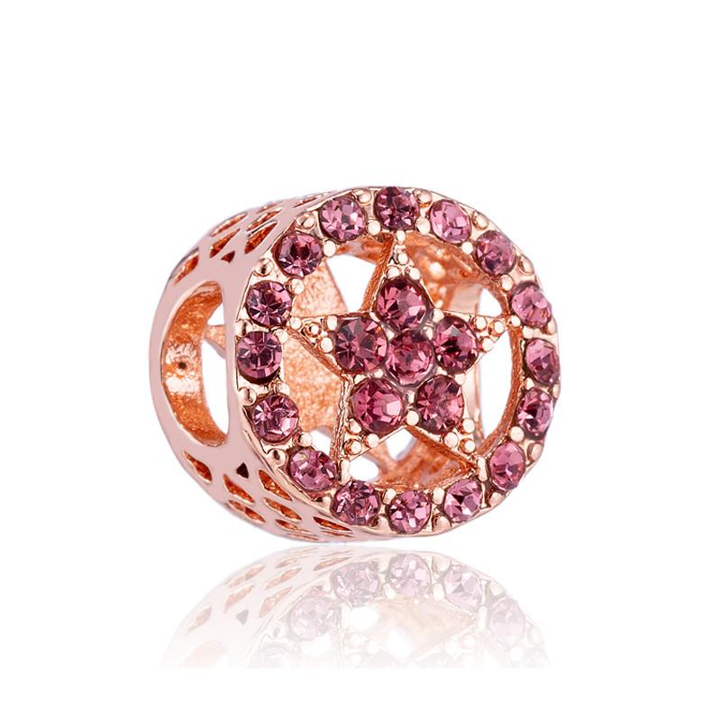 Fashion Rose Gold Plated Crystal Love Heart Flower Charms Bead Fit Original Bracelet Charm Pendants for DIY Jewelry Making