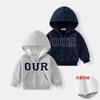 Boys Casual Letter Printed Fleece Lined Hooded Long Sleeve Zip Up Jacket