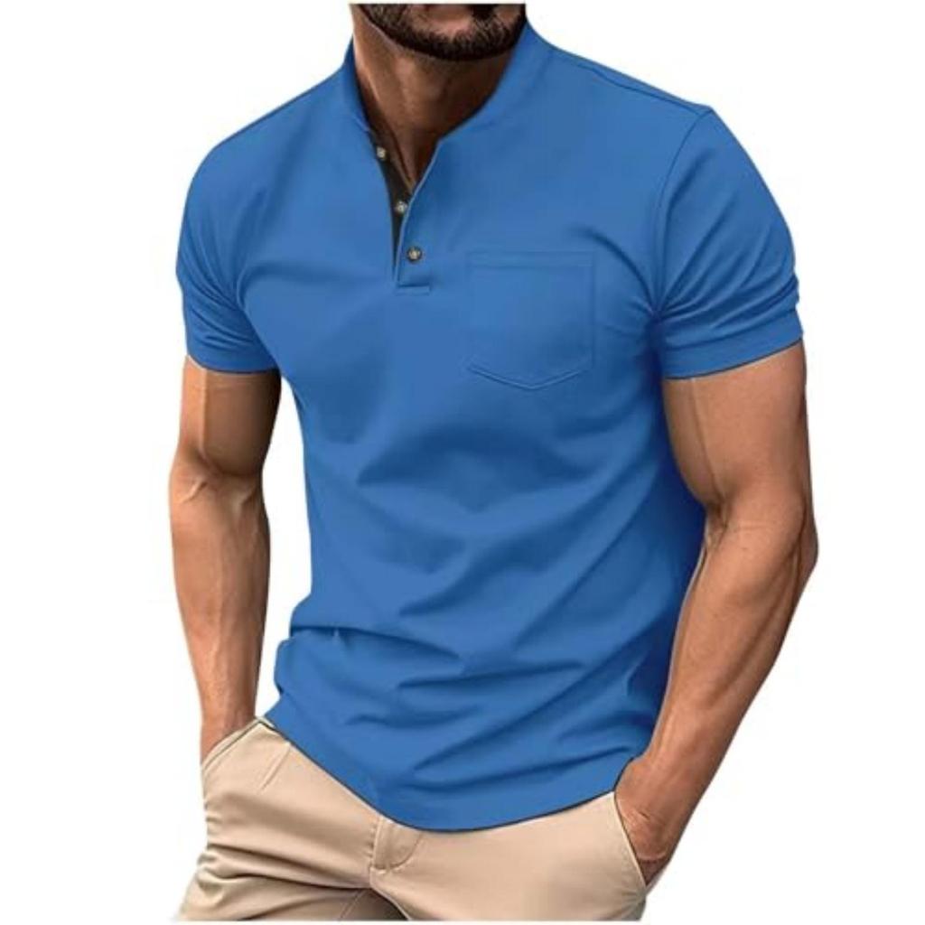 Men's Color Slim Fit Basic Short Sleeve Button Pocket Casual T,shirt Top