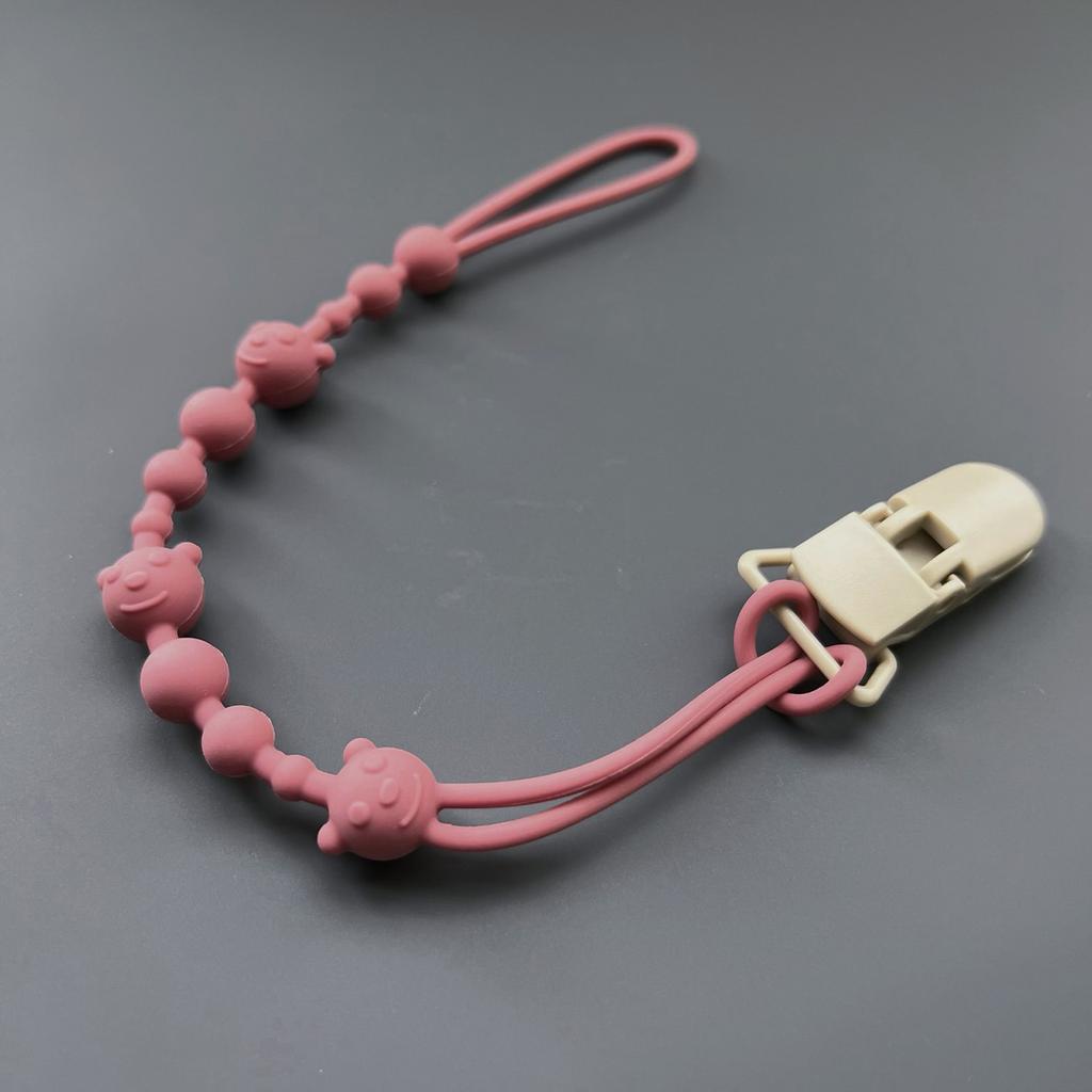 Practical Silicone Pacifier Chain Bear Pattern Pacifier Clip Food Grade Silicone Baby Pacifier Clip for Teething Infants
