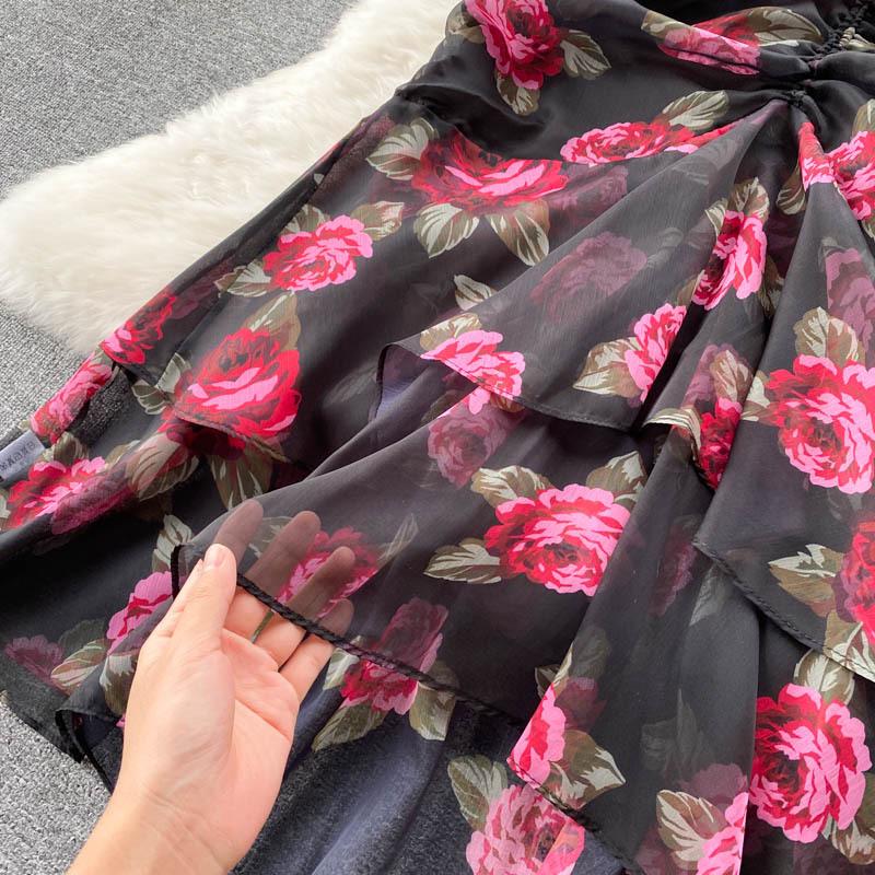 Printed Dress Temperament Ruffle Fishtail Gowns Women's Dress