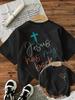 Handwritten Style Cross Text Jesus Has My Letter Printed Unisexs Tshirt Casual Round Neck Top Harajuku Sleeve Unisexs Clothing