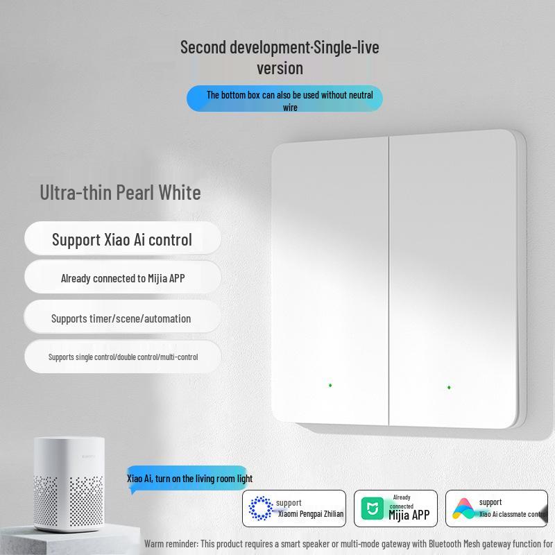 Ultra-thin Skin-Feel Switch Panel with Mijia App & Xiaoai Tongxue Voice Control