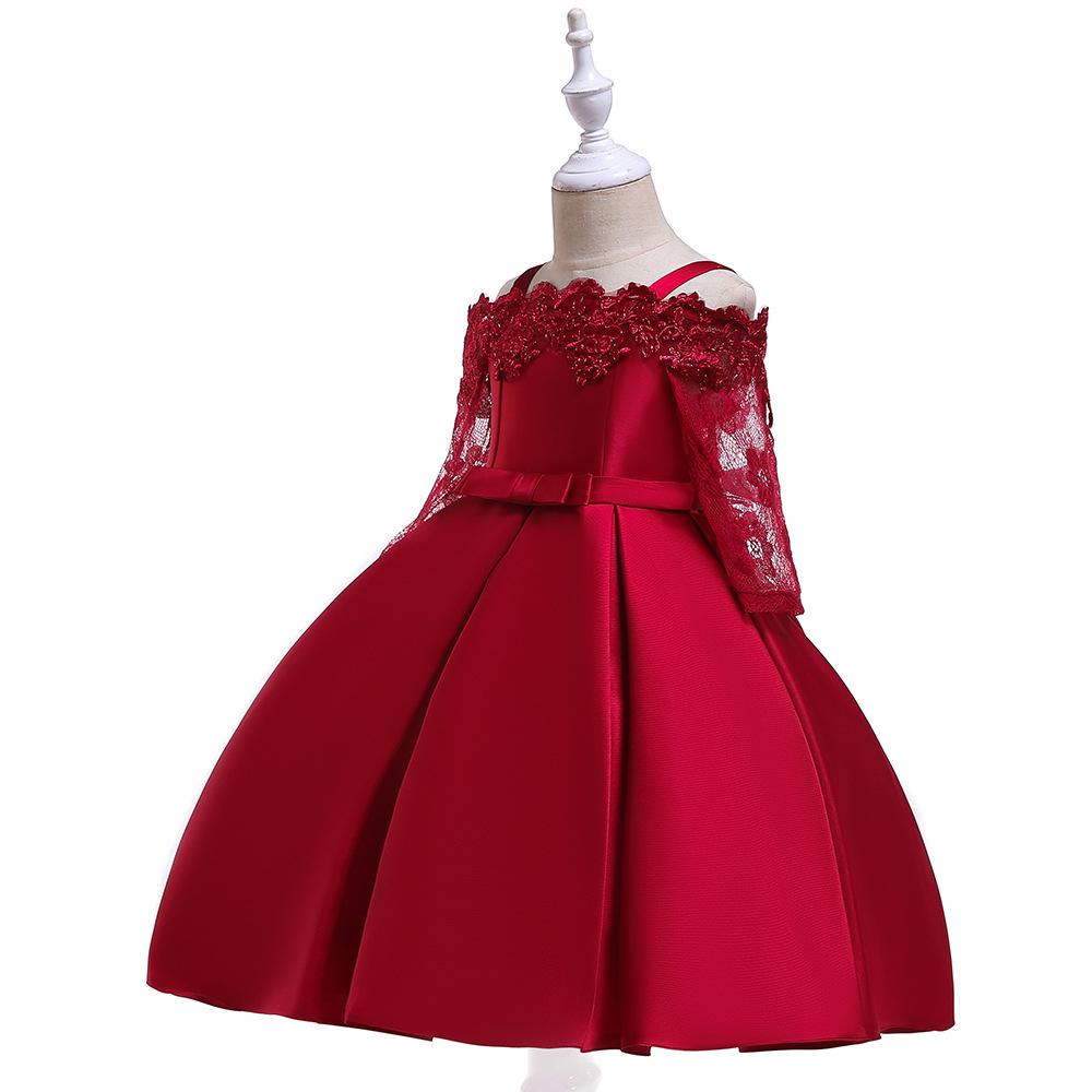 One-Shoulder-Spitze-Sling-Ärmel-Satin-Tutu-Kleid für Babys, elegantes Prinzessinnen-Party-Hochzeitskleid für Teenager-Mädchen, Rot, Grün, Weiß, 3–10 Jahre