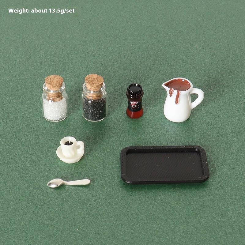 7Pcs Desktop Scene Simulation Micro Model Parts Handmade Miniature Dollhouse Coffee Cup Model Decorative Tray Plate Accessories
