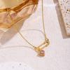 High-End Geometric Pink Diamond Collarbone Necklace with Water Drop Brooch