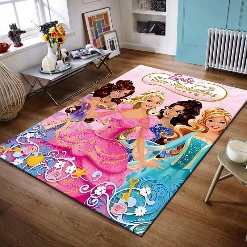 Area Rug Barbie and the Three Musketeers Movie Poster Princesses Pink Fantasy Art Decor for Living Room Bedroom Gift for Women