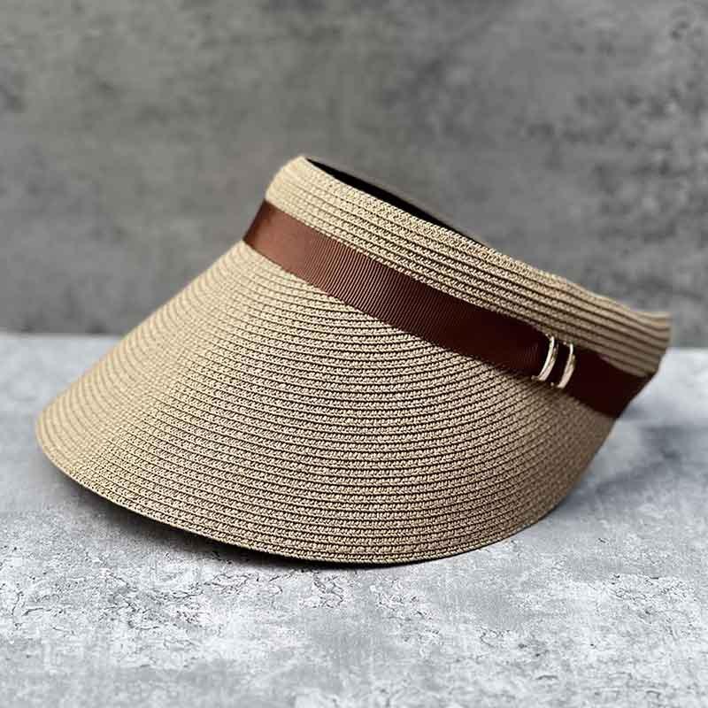 Summer Japanese Fine Straw Woven Empty Top Hat Women'S Sunscreen Visor Versatile Beach Wide Edge Casual Straw Hat