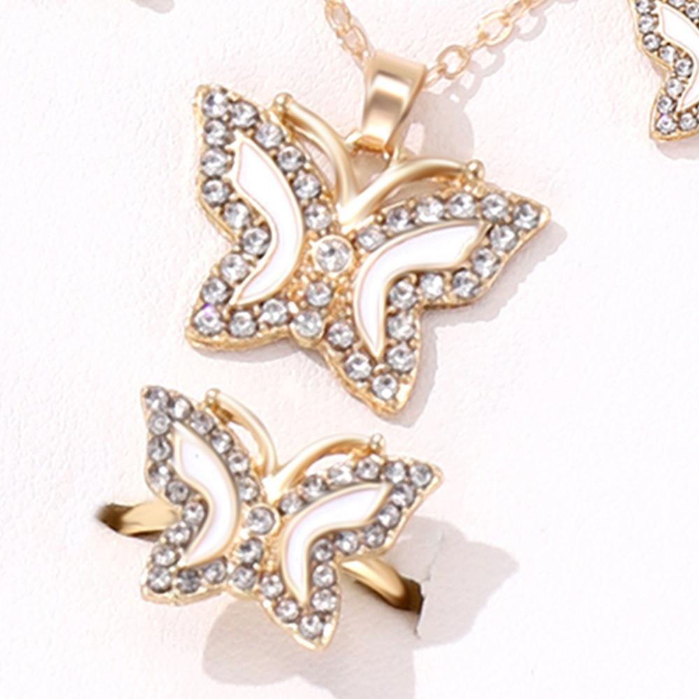 4-piece Set Of Women Fashionable And Simple Diamond Inlaid Butterfly Necklace Ring And Earring Set Highend And Versatile Zircon