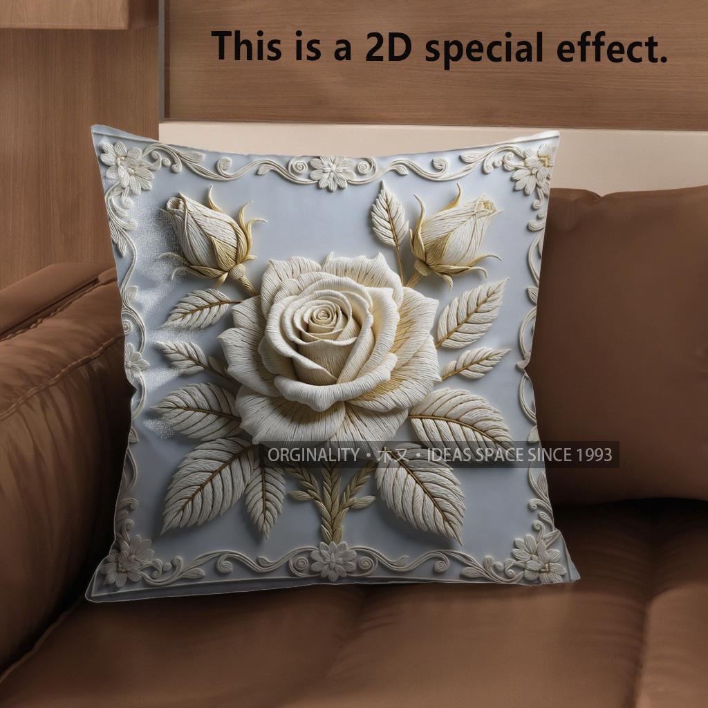 2D Vintage Embossed Rose Floral Throw Pillow Covers Pattern Cushion Cover Suitable For Sofa Bedroom Car Pillow Cover