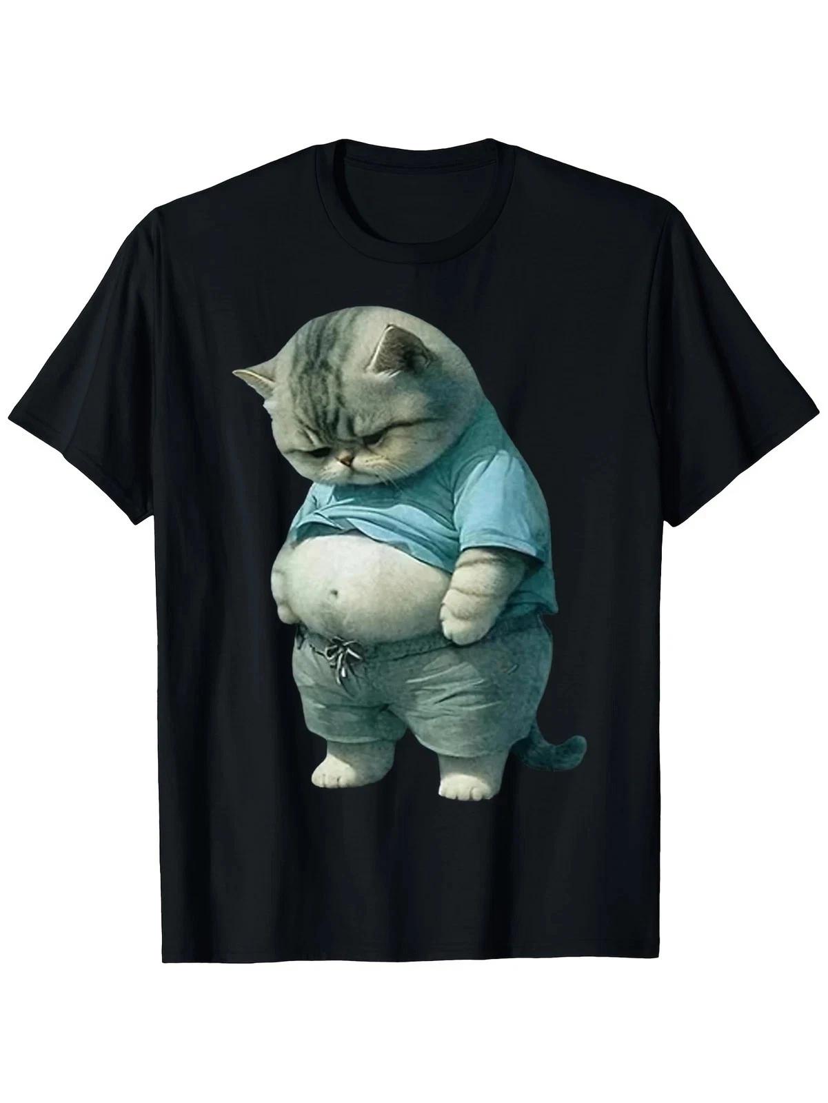Funny Cat - Big Belly Cat - Big Cat Cute T-Shirt, 4XL