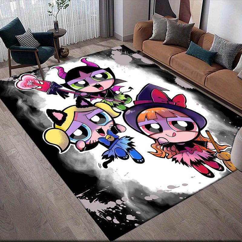 The Powerpuff Girls2 Flannel Pattern Square Carpet,Area Rug,Carpet Rug for Living Room Bedroom Sofa Playroom Decor,Non-slip Floor Mat