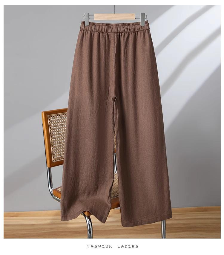 Women's High-Waisted Cotton Linen Wide-Leg Pants - Spring/Summer/Fall, Plus Size, Nine-Point, Drawstring, Casual Japanese Style