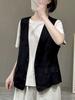 Women Linen Vest Summer Solid Color Sleeveless Waistcoat Single‑Breasted Button Casual Commuter Open Top