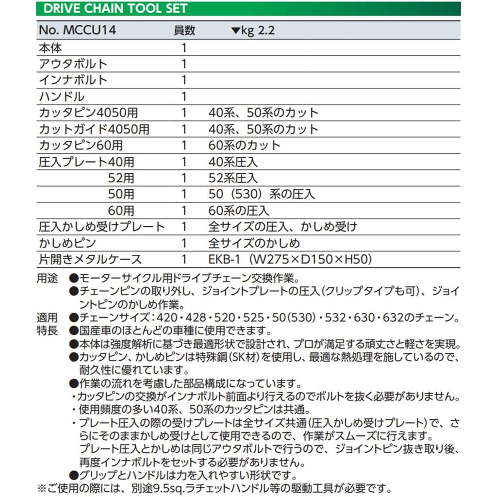 Kyoto Machine Tool Drive Chain Tool Set MCCU14 (KTC)