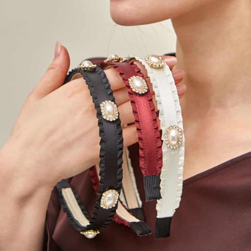 

ctwins Шелковая повязка на голову с CT-образным узлом, Шелковая повязка на голову с кубическим жемчугом black