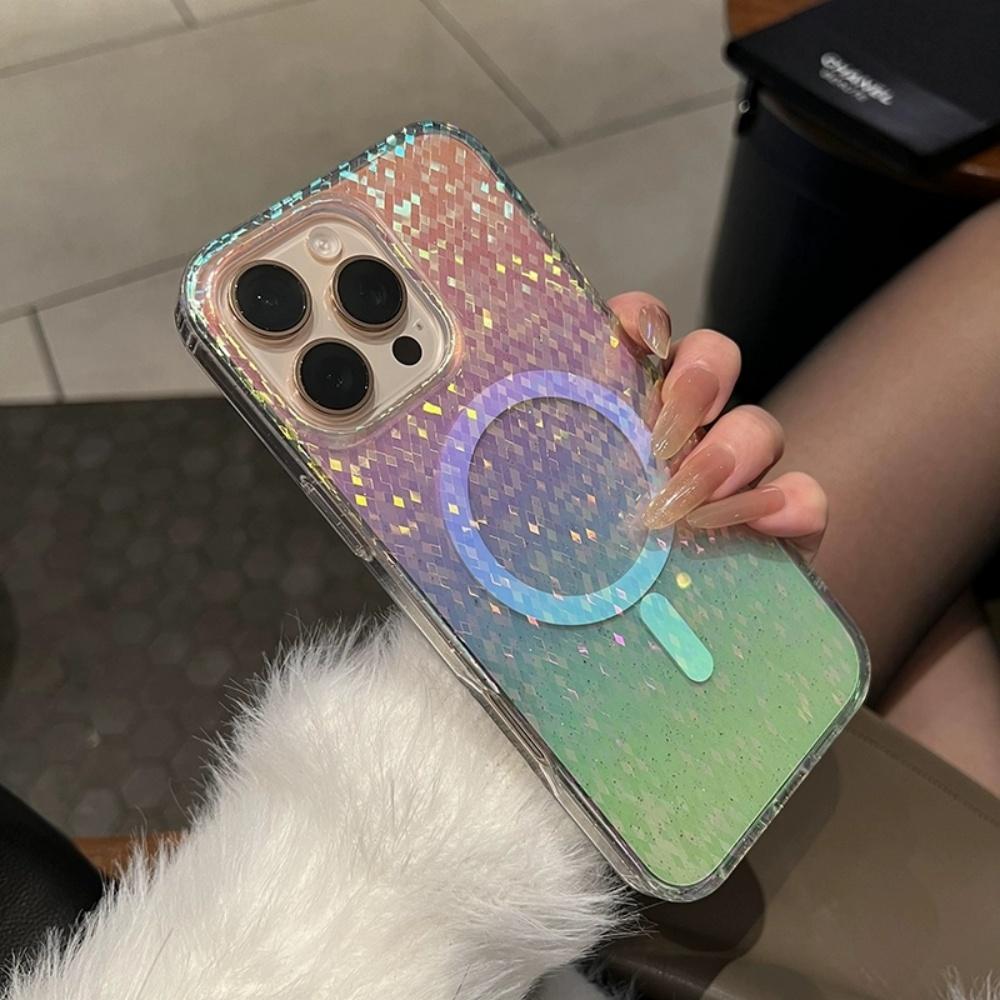Funda Magnética Láser Reflectante con Patrón de Diamantes de Lujo Para iPhone 17 Air 16 E 15 14 Plus 13 12 Pro Max 11 Para Magsafe Aurora Capa