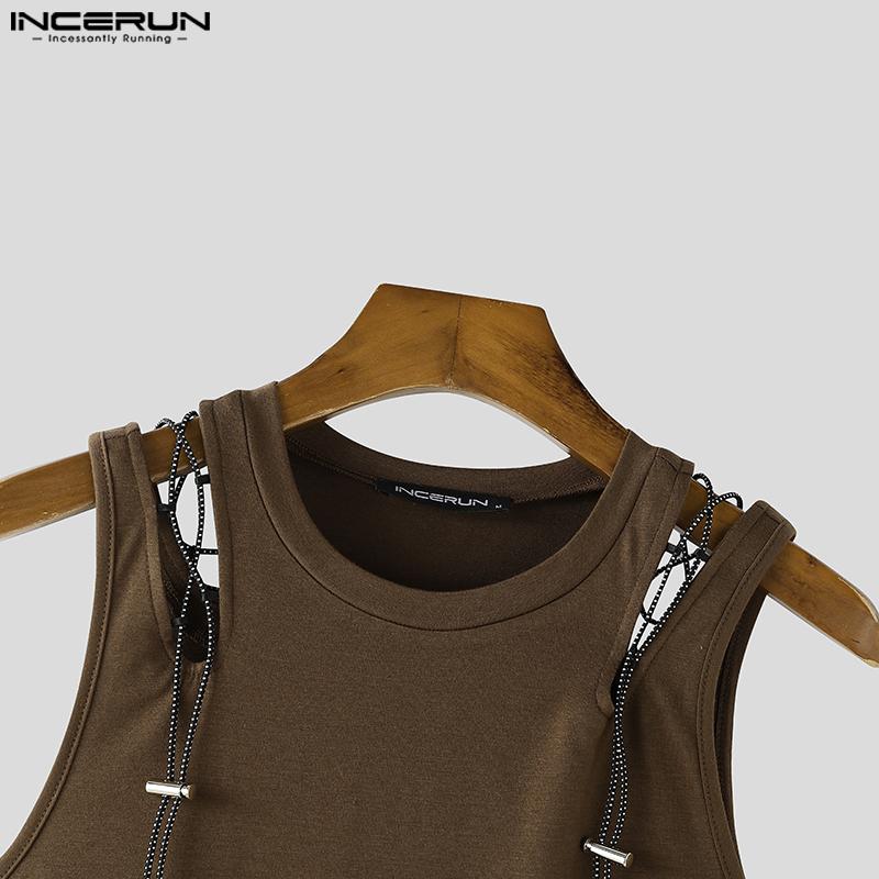 INCERUN Summer Men Sleeveless Tank Tops Hollow Thin Slim T-shirts
