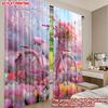 Flat Printing Happy Valentine Day Scene Curtain Pink Bicycle Tulips Digital Printed Polyester Drapes Holiday Curtains Set Of 2 Made