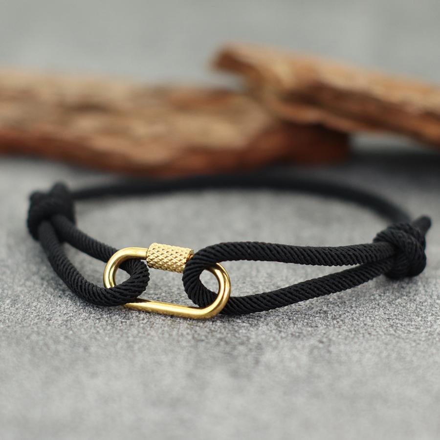 Fashion Men String Bracelet Gold Color Stainless Steel Mountaineering Buckle Outdoor Rescue Cord Chain Braslet Pulseria Hombre