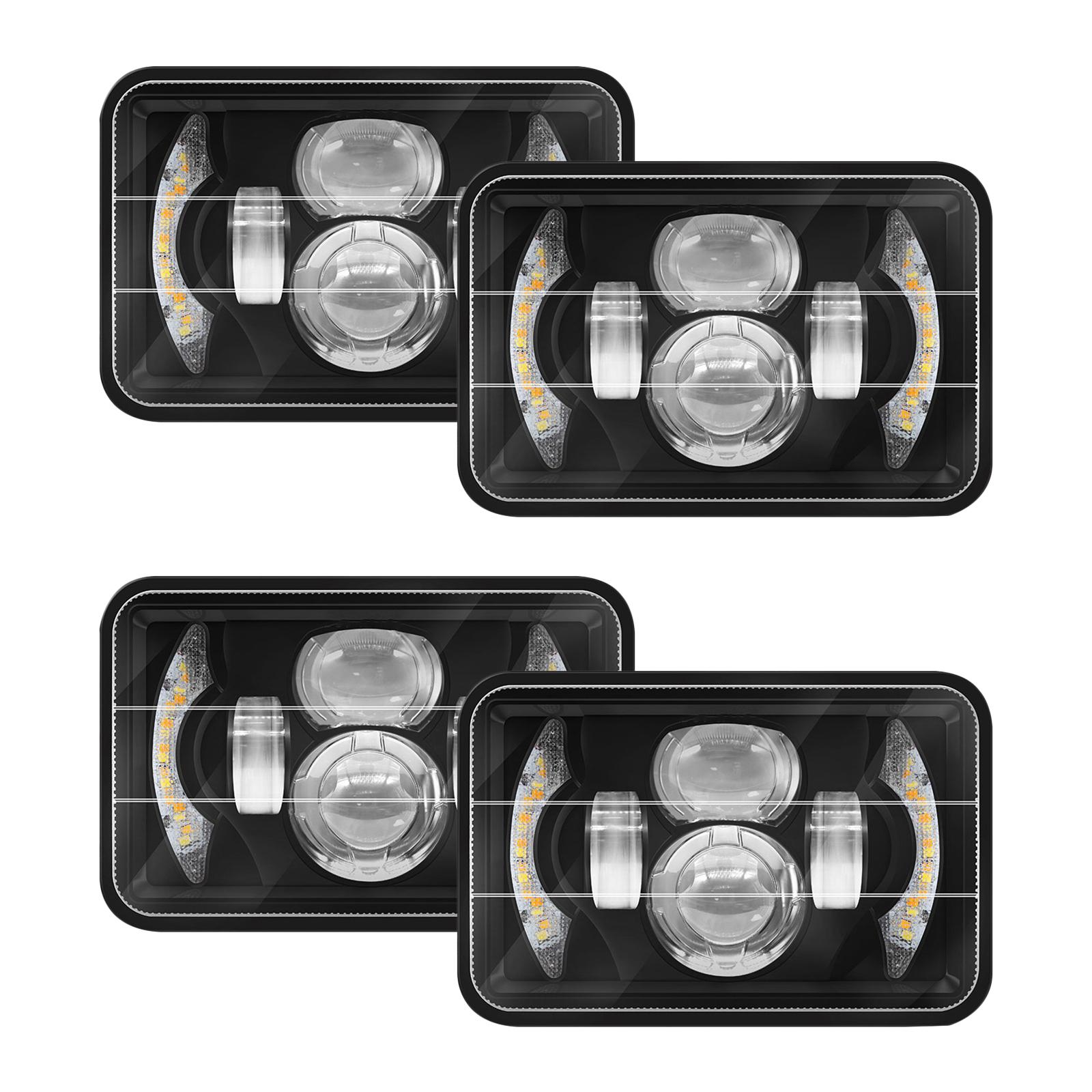 

5-дюймовая светодиодная фара 4x6-дюймовая автомобильная прямоугольная фара с указателем поворота DRL дальнего и ближнего света 4 Pack чёрный