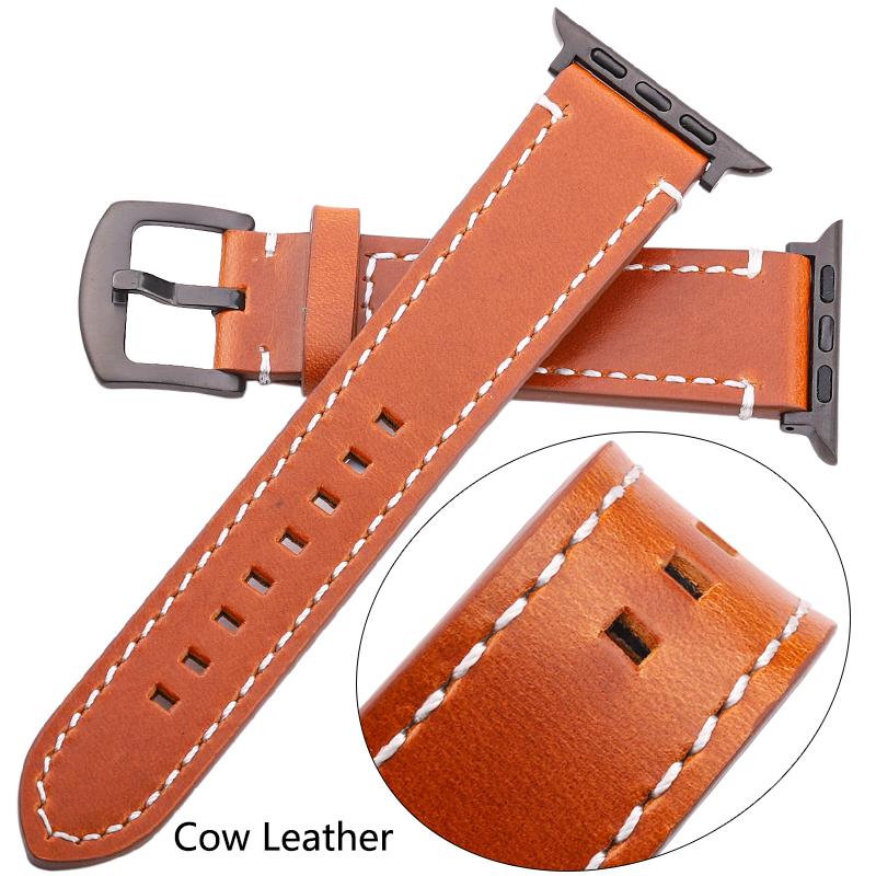 Watchband Genuine Leather Watchband For Apple Watch Band 44mm 45mm 40mm 41mm 42mm 38mm Strap Women Men Iwatch Series 7 6 5 4 Se Bracelet