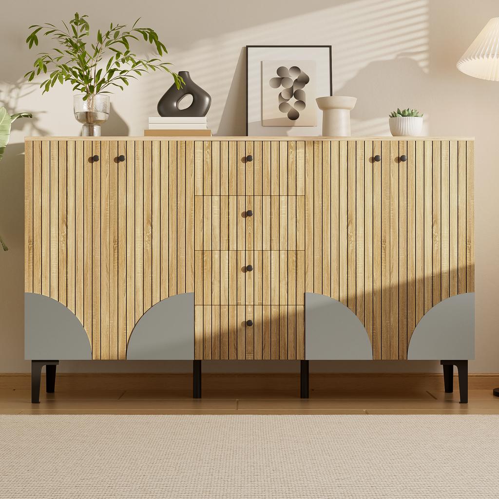 Modern Wooden Storage Cabinet with 4 Doors and 4 Drawers, Minimalist Design, Ideal for Living Room, Dining Room or Hallway, 160x36x94 Cm
