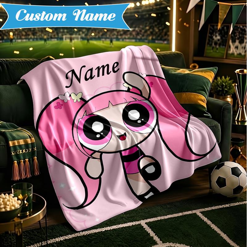 Custom Name Powerpuff Adventure Blanket Lightweight Ideal Bedding Blanket Perfect for Travel, Camping, Living Rooms, Sofas, Christmas Gift