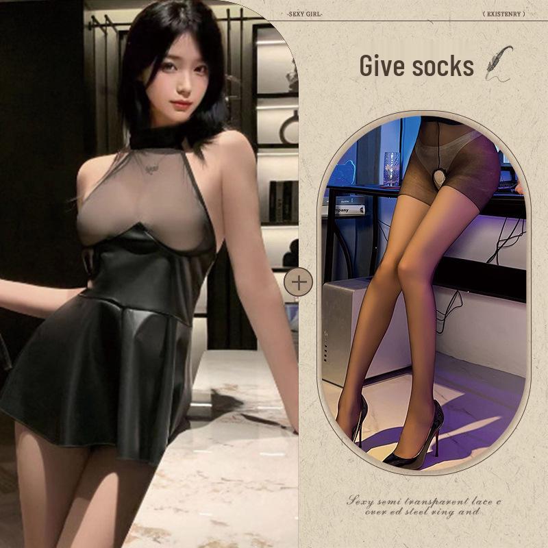 Sexy Transparenter Wetlook PU Plissee Minirock Dessous