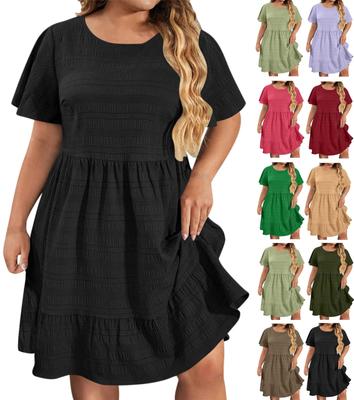 Damen Übergröße Lässiges und Modisches Einfarbiges Kleid, Lockeres Kurzarmkleid mit Taillengürtel