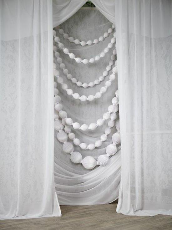 Pearl String Wedding Décor: Engagement Party Photo Prop & Window Display