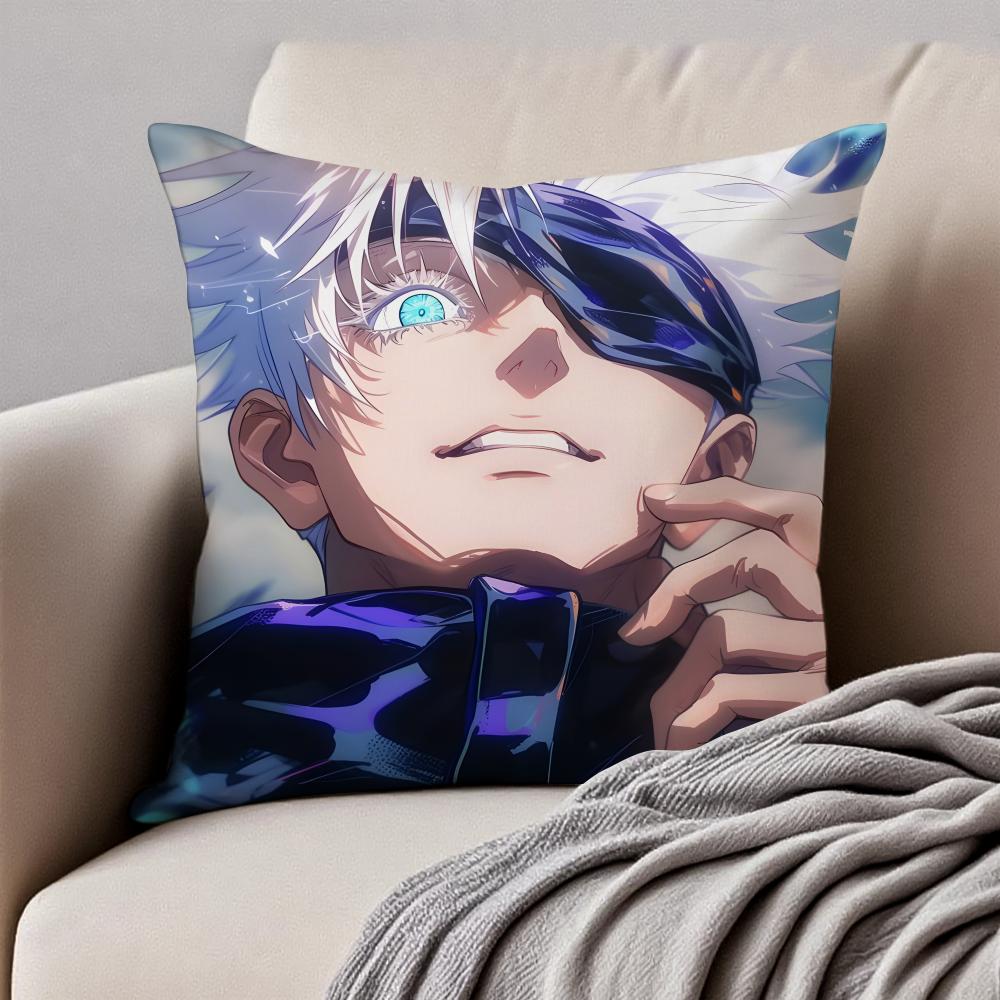 JJujutsu Kaisen GGojo Satoru Cushion Cover Pillowcase Antidustmite Invisible Zipper Short Plush Sofa Cushion