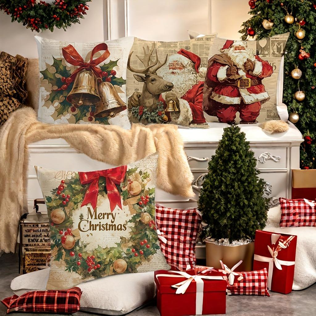 Christmas Decoration Pillowcase Vintage Retro Style Santa Claus Pillow Cover Sofa Cushion Suite Room Home Decoration