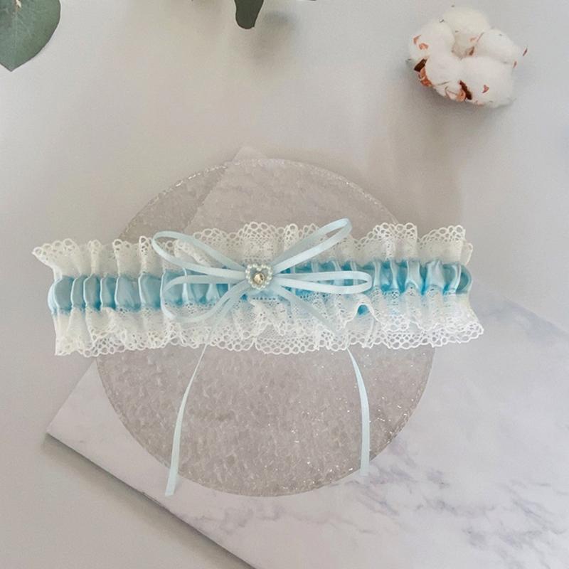 Elegant Lace Trim Wedding Thigh Garter Belt With Faux Pearls Rhinestones Accents And Satins Bows For Bridal Accessories