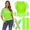 2Pcs/Set Women Mesh Top Vest Set Bright Color O-Neck Short Sleeve Mesh Cropped Tops Racerback Pullover Vest Set
