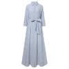 Striped Long Sleeve Pocket Cardigan Belt Oversized Shirt Dress