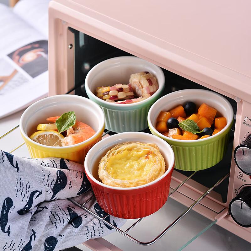 Nordic Striped Ceramic Soufflé Baking Bowls, Set of 4