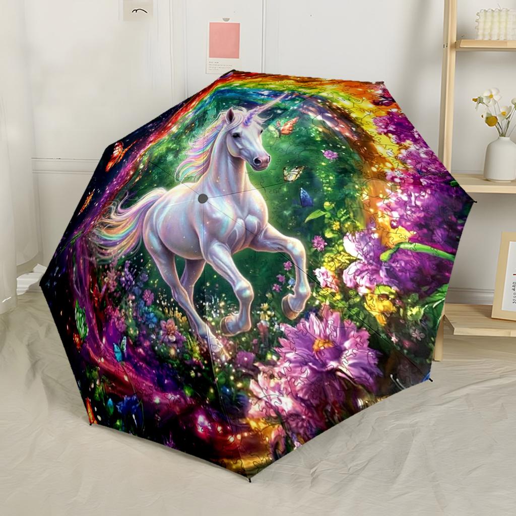 Astral Magic Forest Unicorn Portable Automatic Umbrella Compact 8 Rib Design Durable Plastic Iron Perfect for Outdoor Adventures Fashionable