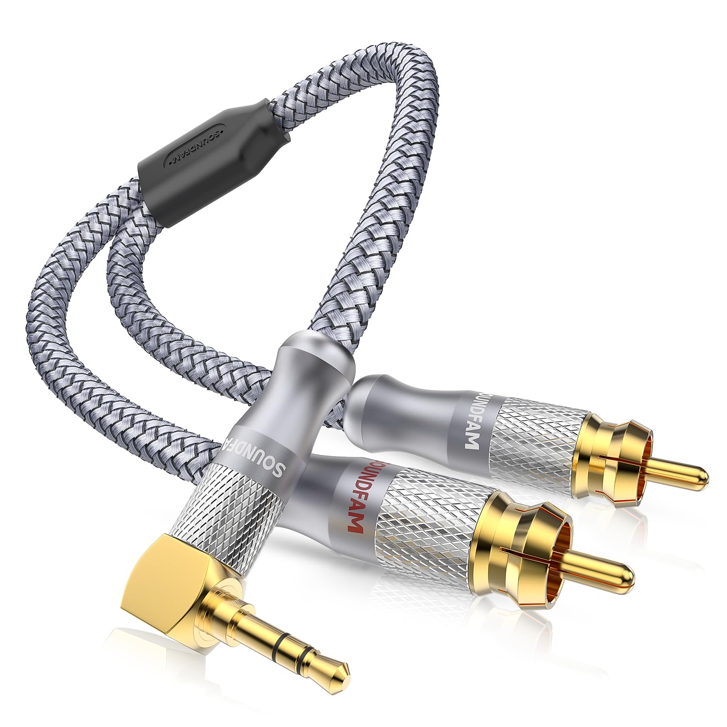

SOUNDFAM 90 Degree to 2RCA Audio RCA to for Smart MP3 and Speakers Gray 3.5mm Cable, 3.5mm Conversion, Phones, Players, Tablets, - (1M) сірий колір