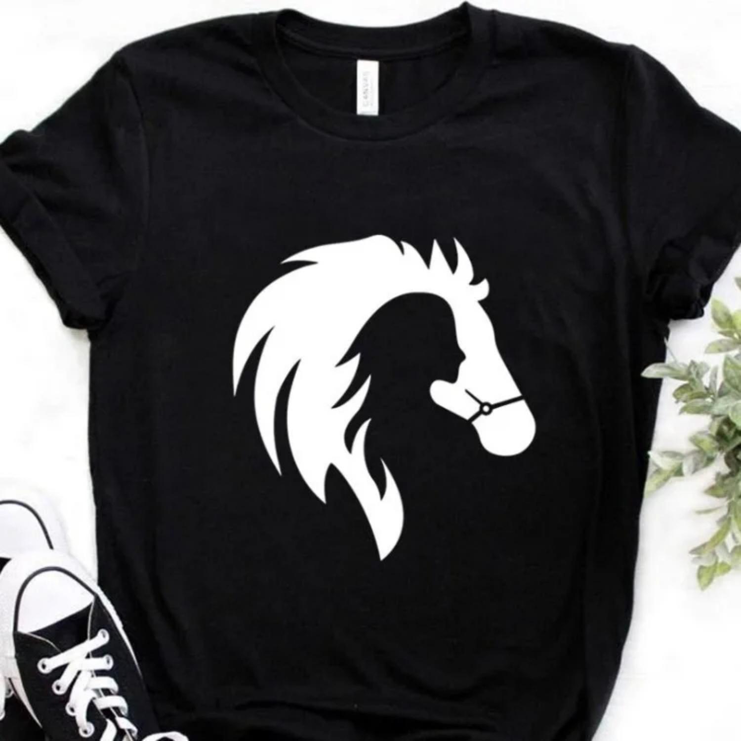 

Horse Head Print s Short Sleeves with Simple Silhouette Patterns, Comfortable and Loose Fit Plus Size Home Clothes S чёрный